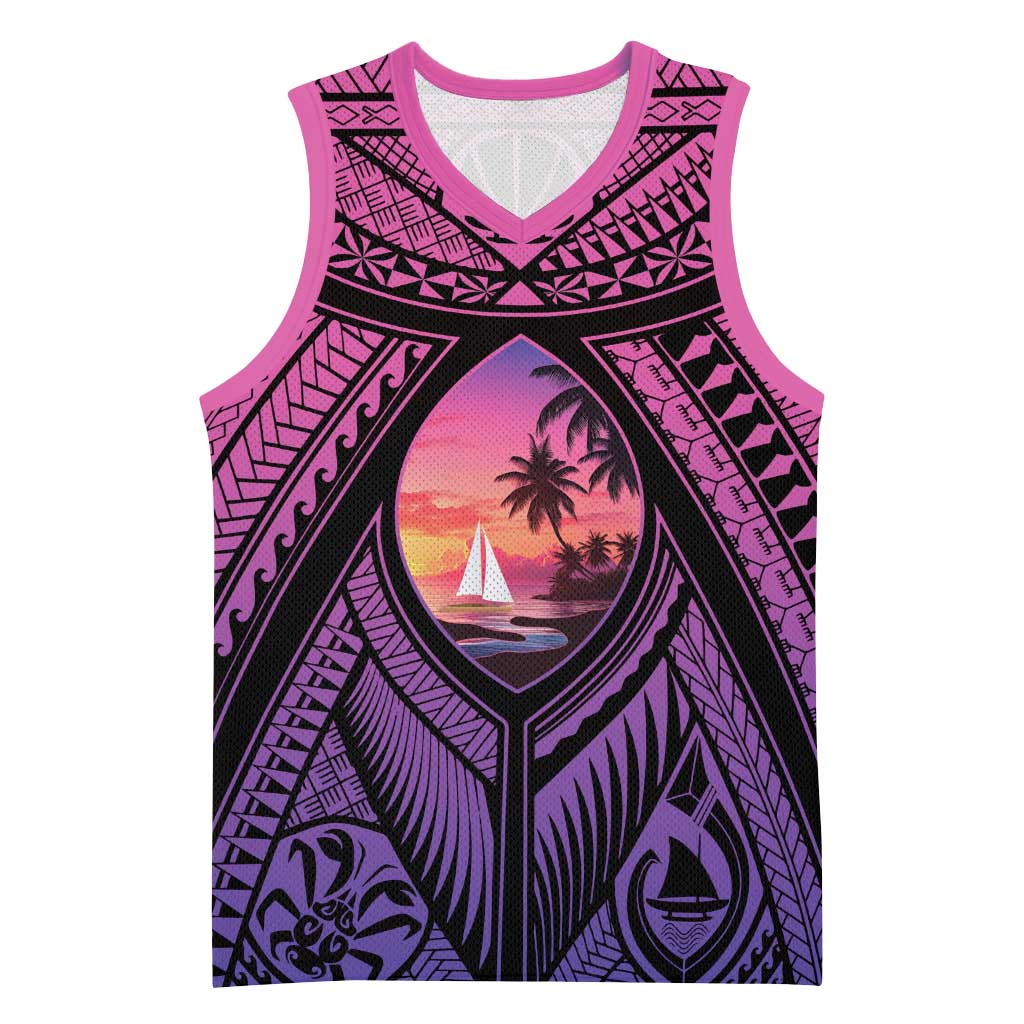 Guam Chamorro Artsy Basketball Jersey Guahan Sunset Beach LT9 Unisex Sunset - Polynesian Pride