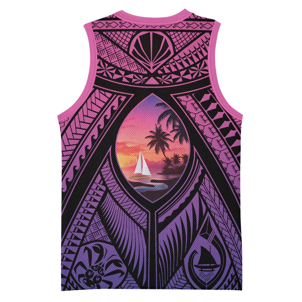 Guam Chamorro Artsy Basketball Jersey Guahan Sunset Beach LT9 - Polynesian Pride