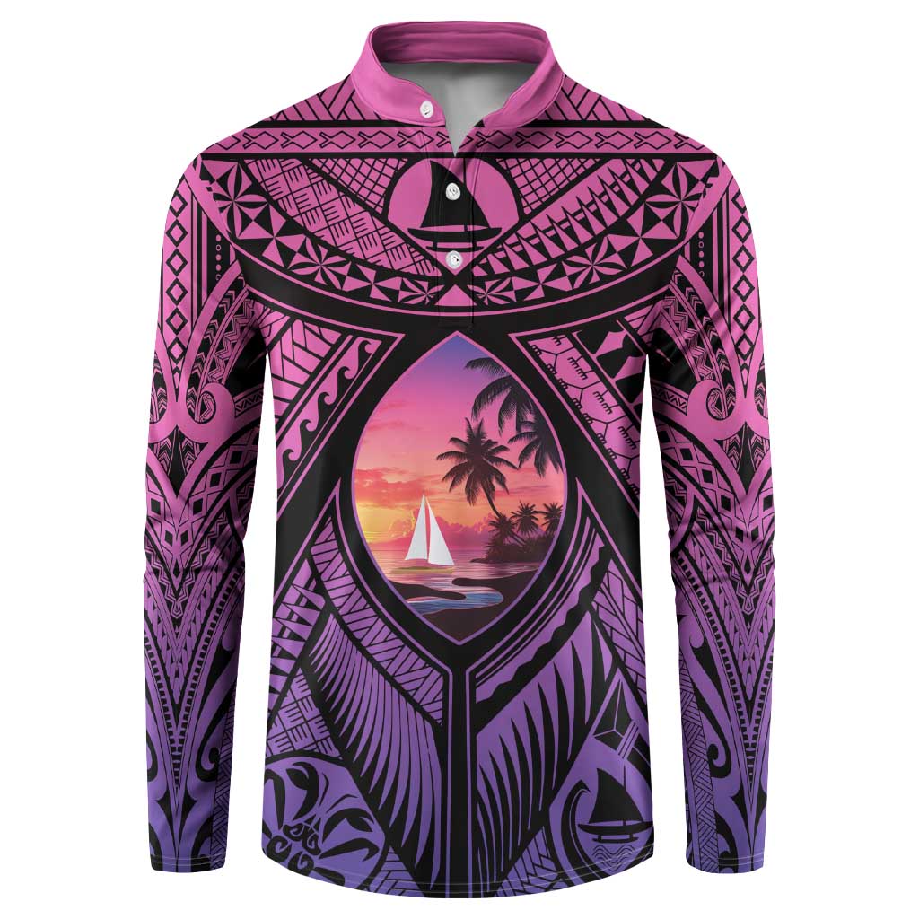 Guam Chamorro Artsy Button Sweatshirt Guahan Sunset Beach LT9 Sunset - Polynesian Pride