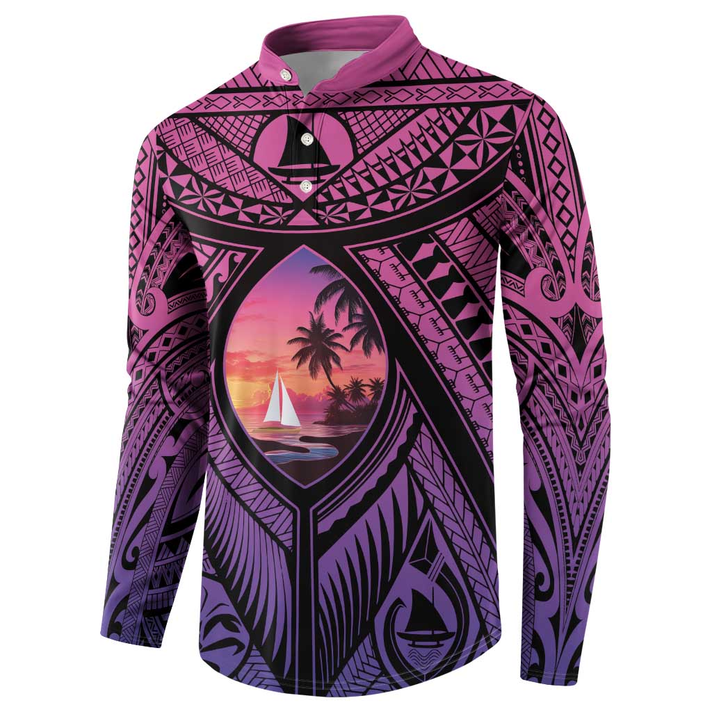 Guam Chamorro Artsy Button Sweatshirt Guahan Sunset Beach LT9 - Polynesian Pride
