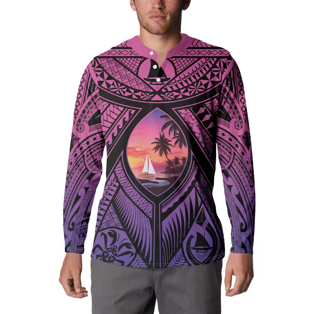 Guam Chamorro Artsy Button Sweatshirt Guahan Sunset Beach LT9 - Polynesian Pride