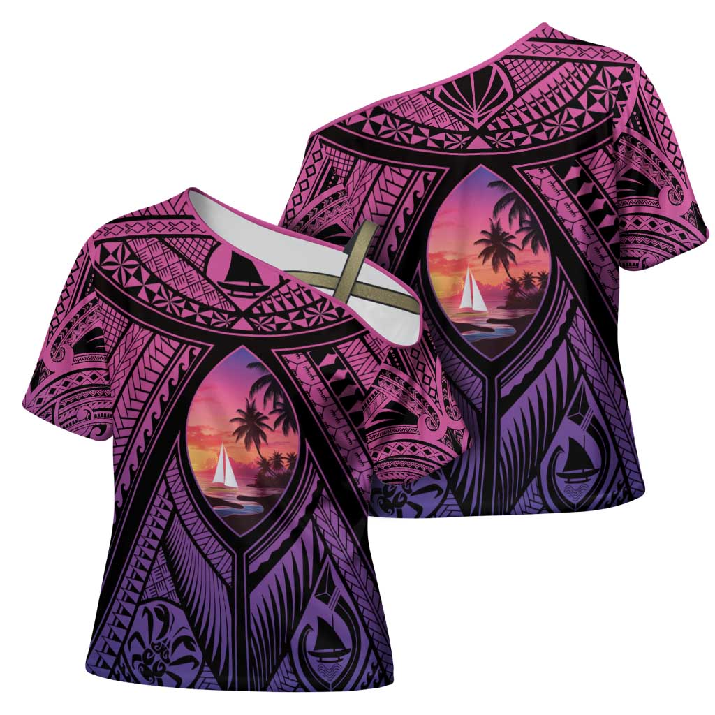 Guam Chamorro Artsy Cross Shoulder Shirt Guahan Sunset Beach LT9 - Polynesian Pride