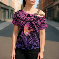 Guam Chamorro Artsy Cross Shoulder Shirt Guahan Sunset Beach LT9 - Polynesian Pride