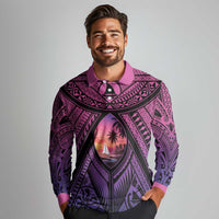 Guam Chamorro Artsy Long Sleeve Polo Shirt Guahan Sunset Beach LT9 - Polynesian Pride