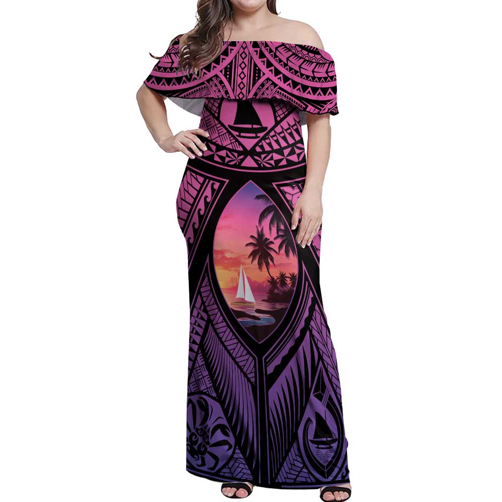 Guam Chamorro Artsy Off Shoulder Maxi Dress Guahan Sunset Beach LT9 Women Sunset - Polynesian Pride
