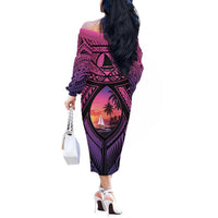 Guam Chamorro Artsy Off The Shoulder Long Sleeve Dress Guahan Sunset Beach LT9 - Polynesian Pride