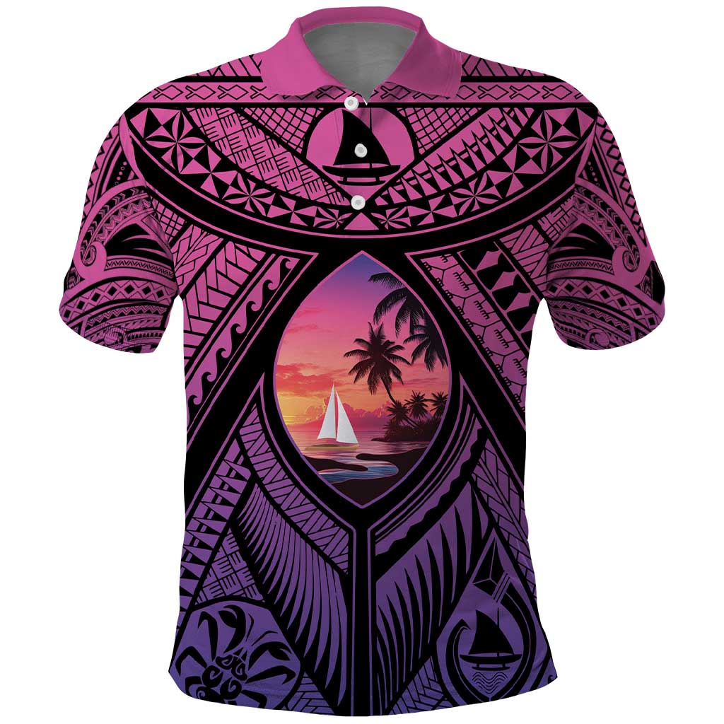 Guam Chamorro Artsy Polo Shirt Guahan Sunset Beach LT9 Sunset - Polynesian Pride