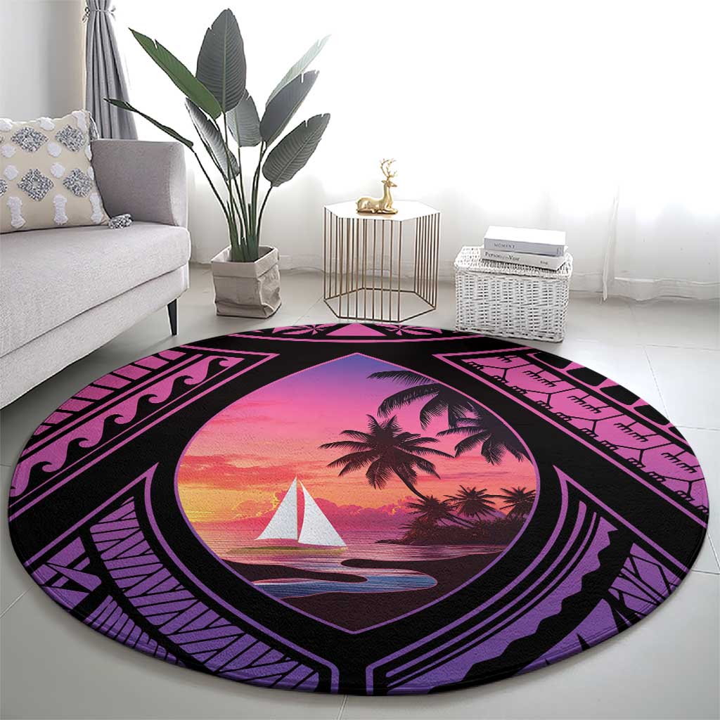 Guam Chamorro Artsy Round Carpet Guahan Sunset Beach LT9 - Polynesian Pride