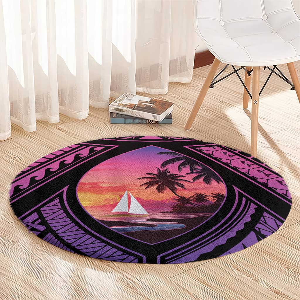 Guam Chamorro Artsy Round Carpet Guahan Sunset Beach LT9 - Polynesian Pride