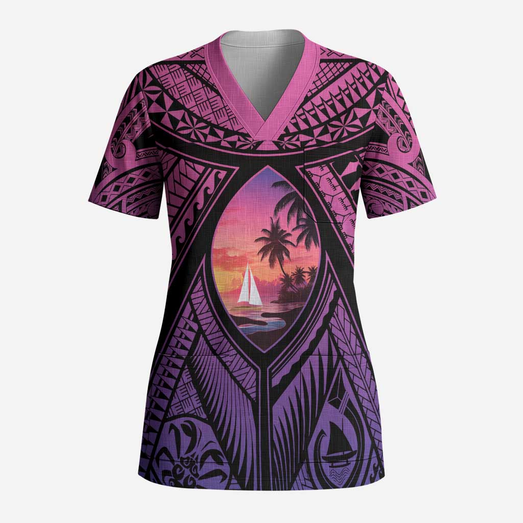 Guam Chamorro Artsy Scrub Top Guahan Sunset Beach LT9 Adult Sunset - Polynesian Pride