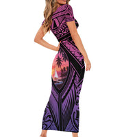 Guam Chamorro Artsy Short Sleeve Bodycon Dress Guahan Sunset Beach LT9 - Polynesian Pride