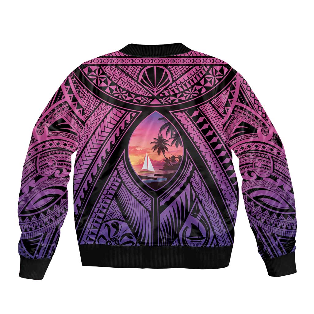 Guam Chamorro Artsy Sleeve Zip Bomber Jacket Guahan Sunset Beach LT9 - Polynesian Pride