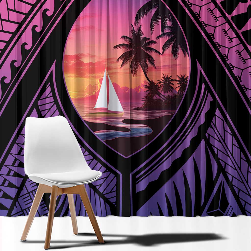 Guam Chamorro Artsy Window Curtain Guahan Sunset Beach LT9 - Polynesian Pride