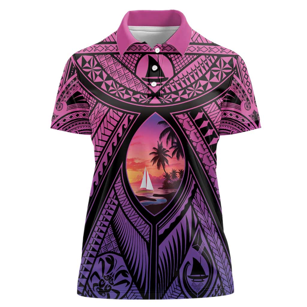 Guam Chamorro Artsy Women Polo Shirt Guahan Sunset Beach