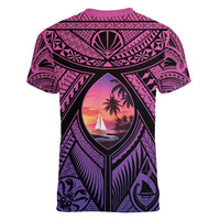Guam Chamorro Artsy Women V-Neck T-Shirt Guahan Sunset Beach LT9 - Polynesian Pride