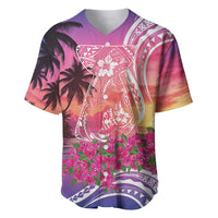 Guam Latte Stone with Map Baseball Jersey Bougainvillea Beach Sunset LT9 Sunset - Polynesian Pride