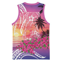 Guam Latte Stone with Map Basketball Jersey Bougainvillea Beach Sunset LT9 - Polynesian Pride