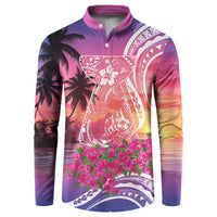 Guam Latte Stone with Map Button Sweatshirt Bougainvillea Beach Sunset LT9 Sunset - Polynesian Pride