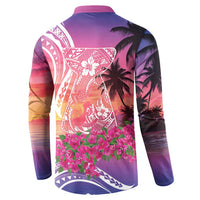 Guam Latte Stone with Map Button Sweatshirt Bougainvillea Beach Sunset LT9 - Polynesian Pride