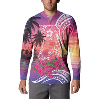 Guam Latte Stone with Map Button Sweatshirt Bougainvillea Beach Sunset LT9 - Polynesian Pride