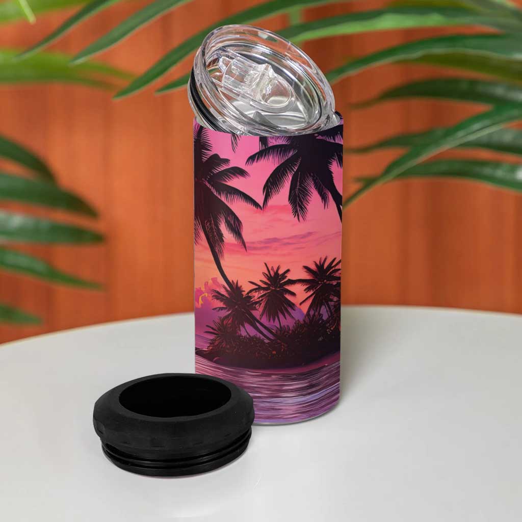Guam Latte Stone with Map 4 in 1 Can Cooler Tumbler Bougainvillea Beach Sunset LT9 - Polynesian Pride