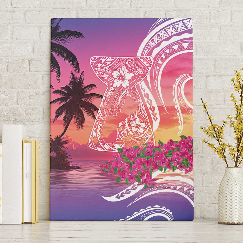 Guam Latte Stone with Map Canvas Wall Art Bougainvillea Beach Sunset LT9 Without Frame Sunset - Polynesian Pride