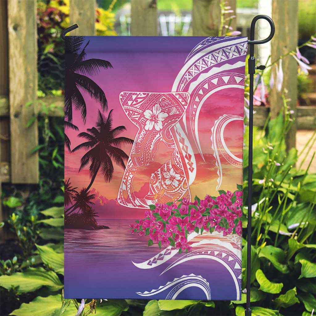 Guam Latte Stone with Map Garden Flag Bougainvillea Beach Sunset LT9 Garden Flag Sunset - Polynesian Pride