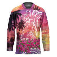 Guam Latte Stone with Map Hockey Jersey Bougainvillea Beach Sunset LT9 Unisex Sunset - Polynesian Pride