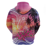 Guam Latte Stone with Map Hoodie Bougainvillea Beach Sunset LT9 - Polynesian Pride