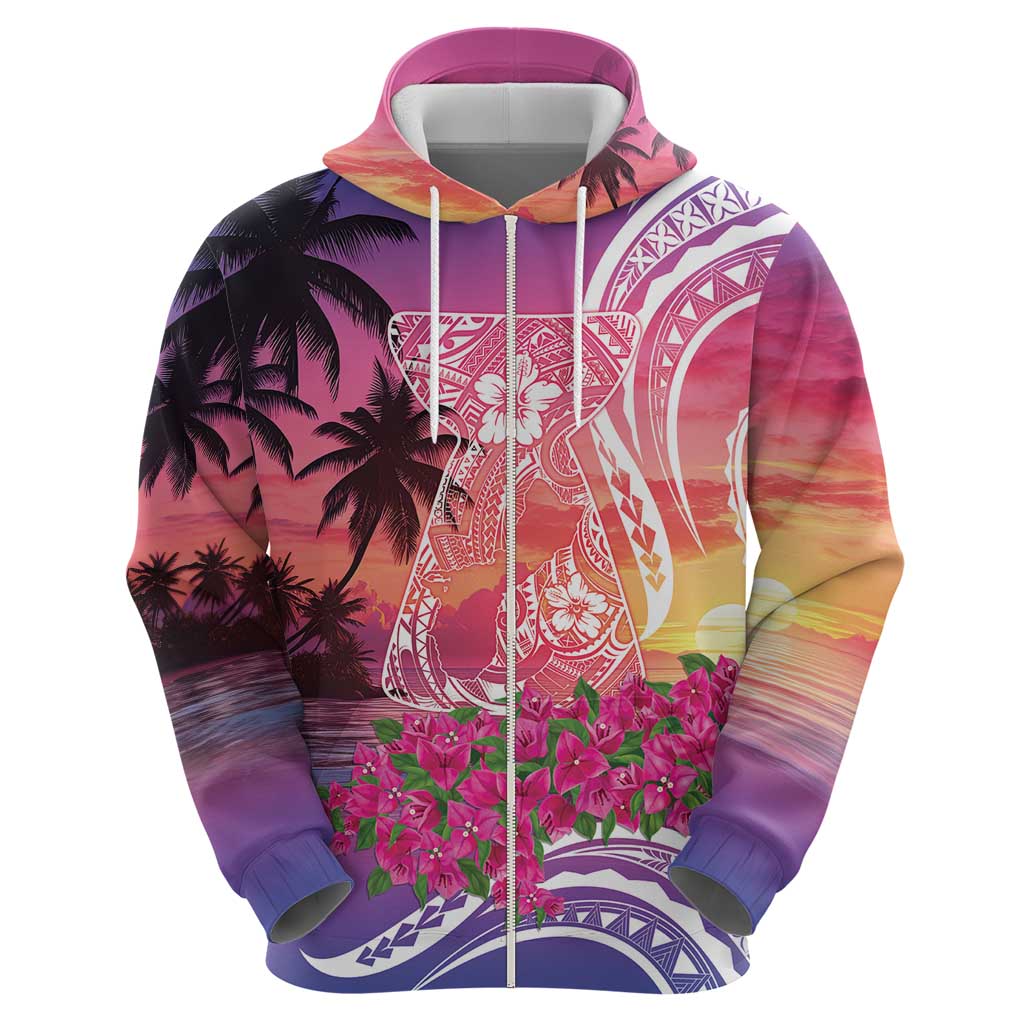 Guam Latte Stone with Map Hoodie Bougainvillea Beach Sunset LT9 - Polynesian Pride