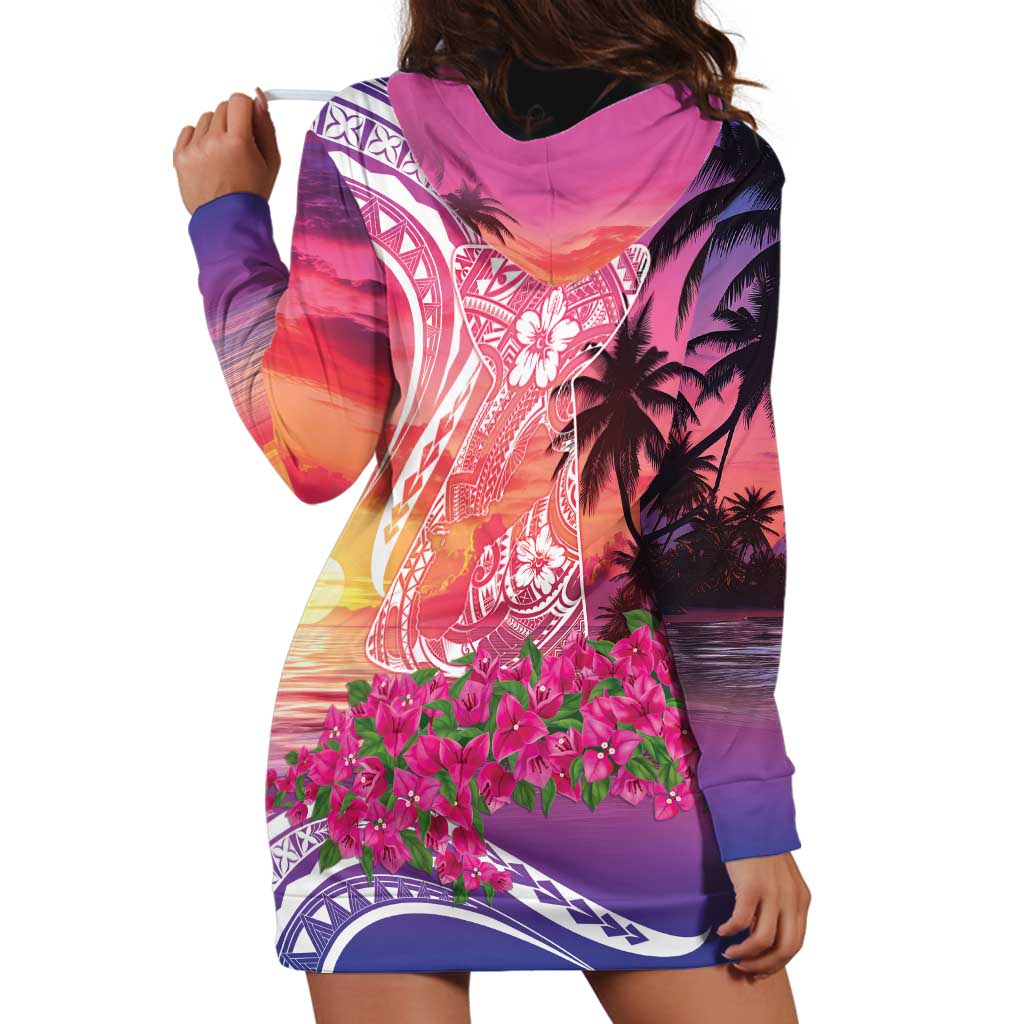 Guam Latte Stone with Map Hoodie Dress Bougainvillea Beach Sunset LT9 - Polynesian Pride