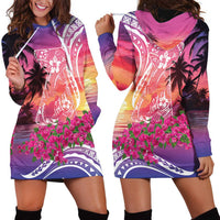 Guam Latte Stone with Map Hoodie Dress Bougainvillea Beach Sunset LT9 - Polynesian Pride