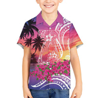 Guam Latte Stone with Map Kid Hawaiian Shirt Bougainvillea Beach Sunset LT9 Kid Sunset - Polynesian Pride