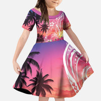 Guam Latte Stone with Map Kid Short Sleeve Dress Bougainvillea Beach Sunset LT9 KID Sunset - Polynesian Pride