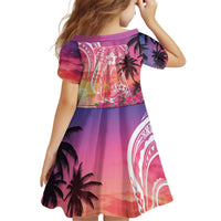 Guam Latte Stone with Map Kid Short Sleeve Dress Bougainvillea Beach Sunset LT9 - Polynesian Pride