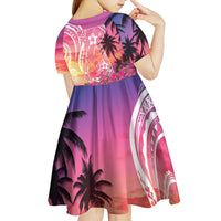 Guam Latte Stone with Map Kid Short Sleeve Dress Bougainvillea Beach Sunset LT9 - Polynesian Pride