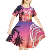 Guam Latte Stone with Map Kid Short Sleeve Dress Bougainvillea Beach Sunset LT9 - Polynesian Pride