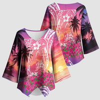 Guam Latte Stone with Map Kimono Sleeve Blouse Bougainvillea Beach Sunset LT9 - Polynesian Pride