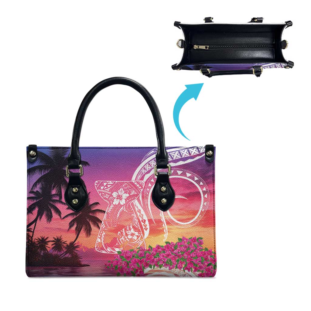 Guam Latte Stone with Map Leather Bag Bougainvillea Beach Sunset LT9 - Polynesian Pride