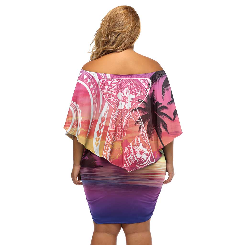 Guam Latte Stone with Map Off Shoulder Short Dress Bougainvillea Beach Sunset LT9 - Polynesian Pride