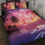 Guam Latte Stone with Map Quilt Bed Set Bougainvillea Beach Sunset