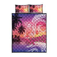 Guam Latte Stone with Map Quilt Bed Set Bougainvillea Beach Sunset LT9 - Polynesian Pride