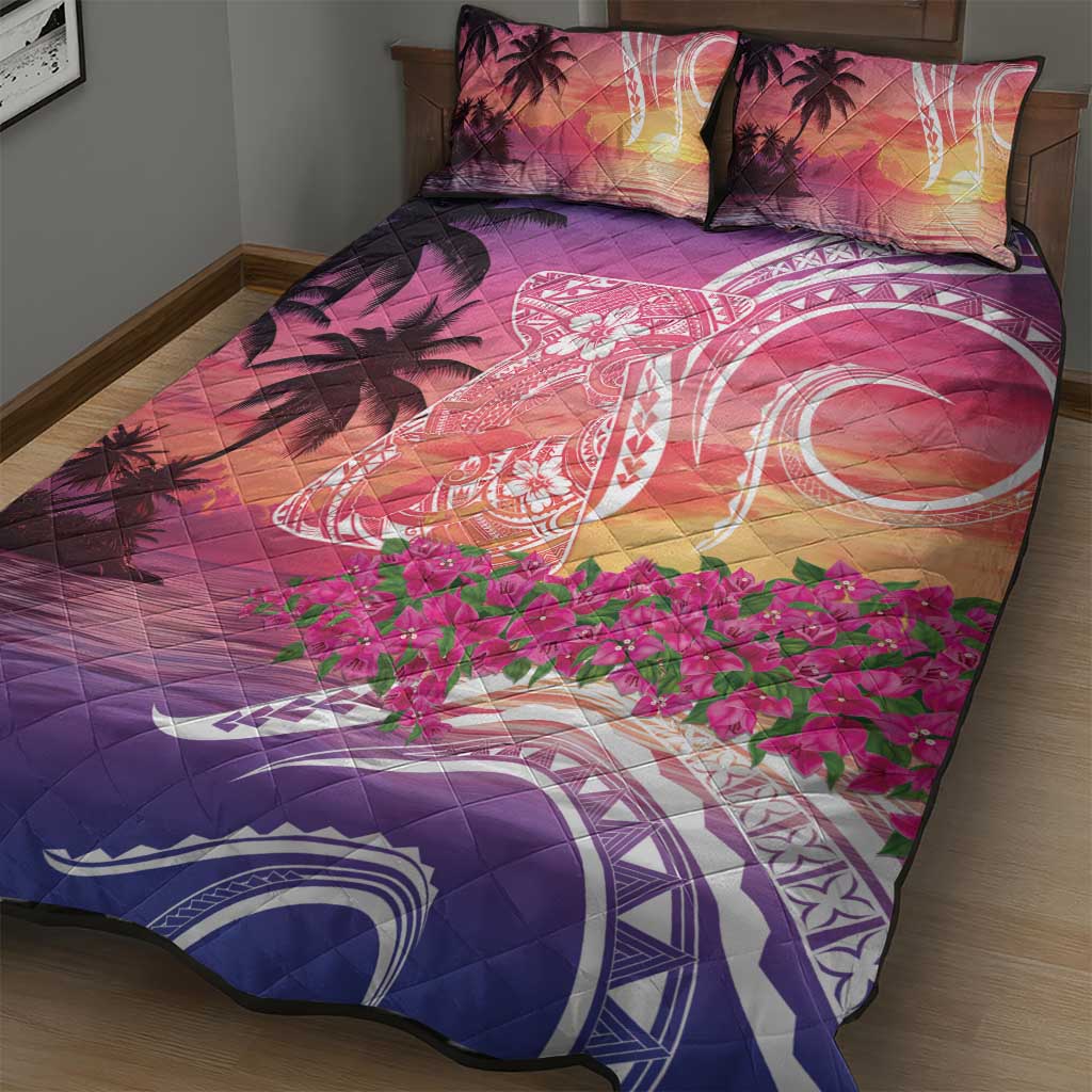 Guam Latte Stone with Map Quilt Bed Set Bougainvillea Beach Sunset LT9 - Polynesian Pride