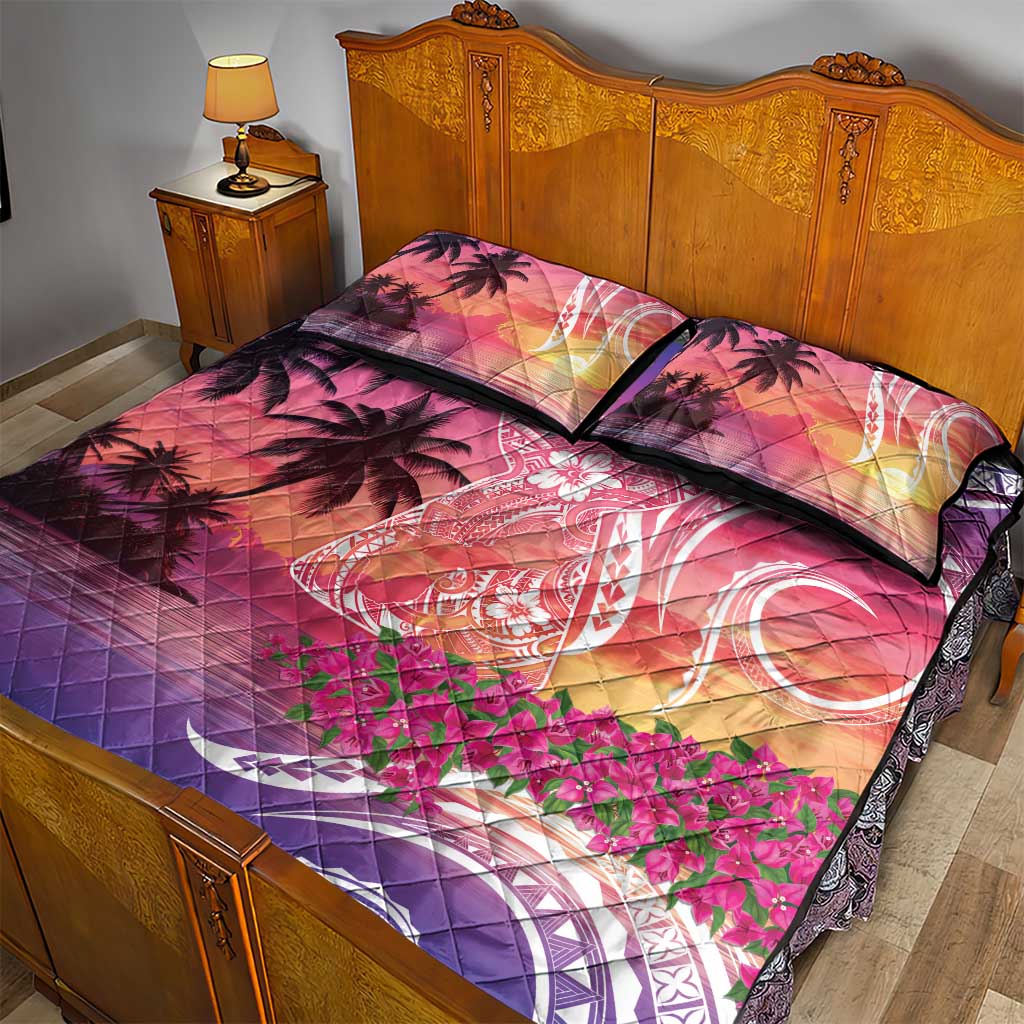 Guam Latte Stone with Map Quilt Bed Set Bougainvillea Beach Sunset LT9 - Polynesian Pride