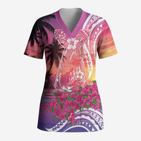 Guam Latte Stone with Map Scrub Top Bougainvillea Beach Sunset LT9 Adult Sunset - Polynesian Pride
