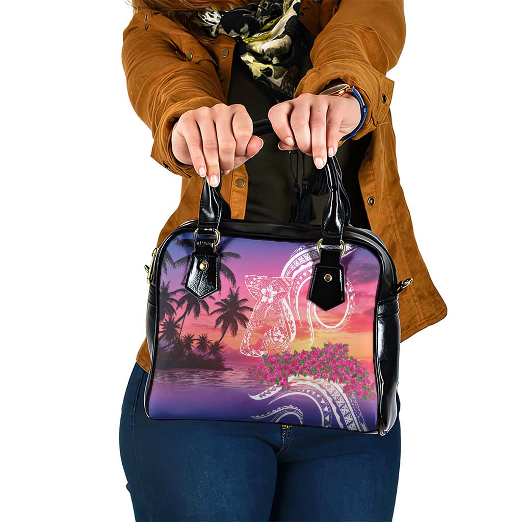Guam Latte Stone with Map Shoulder Handbag Bougainvillea Beach Sunset LT9 One Size Sunset - Polynesian Pride