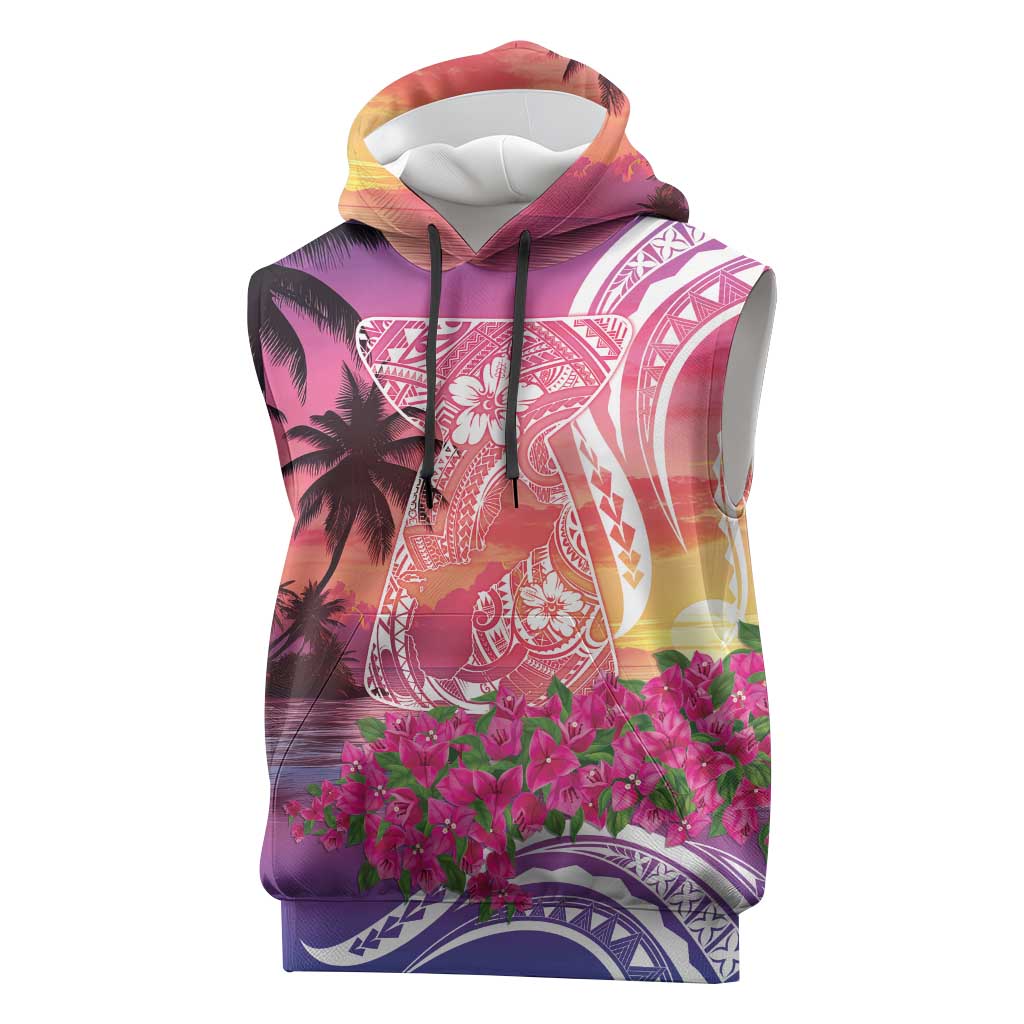 Guam Latte Stone with Map Sleeveless Hoodie Bougainvillea Beach Sunset LT9 Sunset - Polynesian Pride