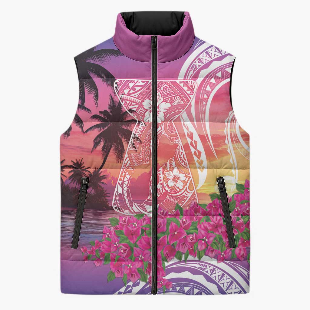 Guam Latte Stone with Map Sleeveless Puffer Jacket Bougainvillea Beach Sunset LT9 Unisex Sunset - Polynesian Pride