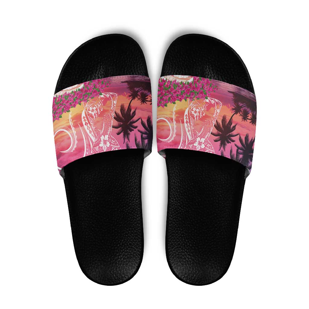 Guam Latte Stone with Map Slide Sandals Bougainvillea Beach Sunset LT9 Sunset - Polynesian Pride