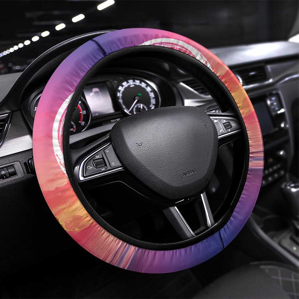 Guam Latte Stone with Map Steering Wheel Cover Bougainvillea Beach Sunset LT9 Universal Fit Sunset - Polynesian Pride